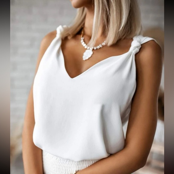 Classic Elegant Knot Shoulder Cami Tank Top Blouse Shirt - Picture 6 of 12